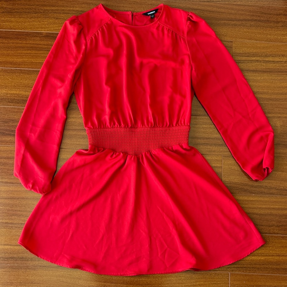 Express Vibrant Red Long Sleeve Dress